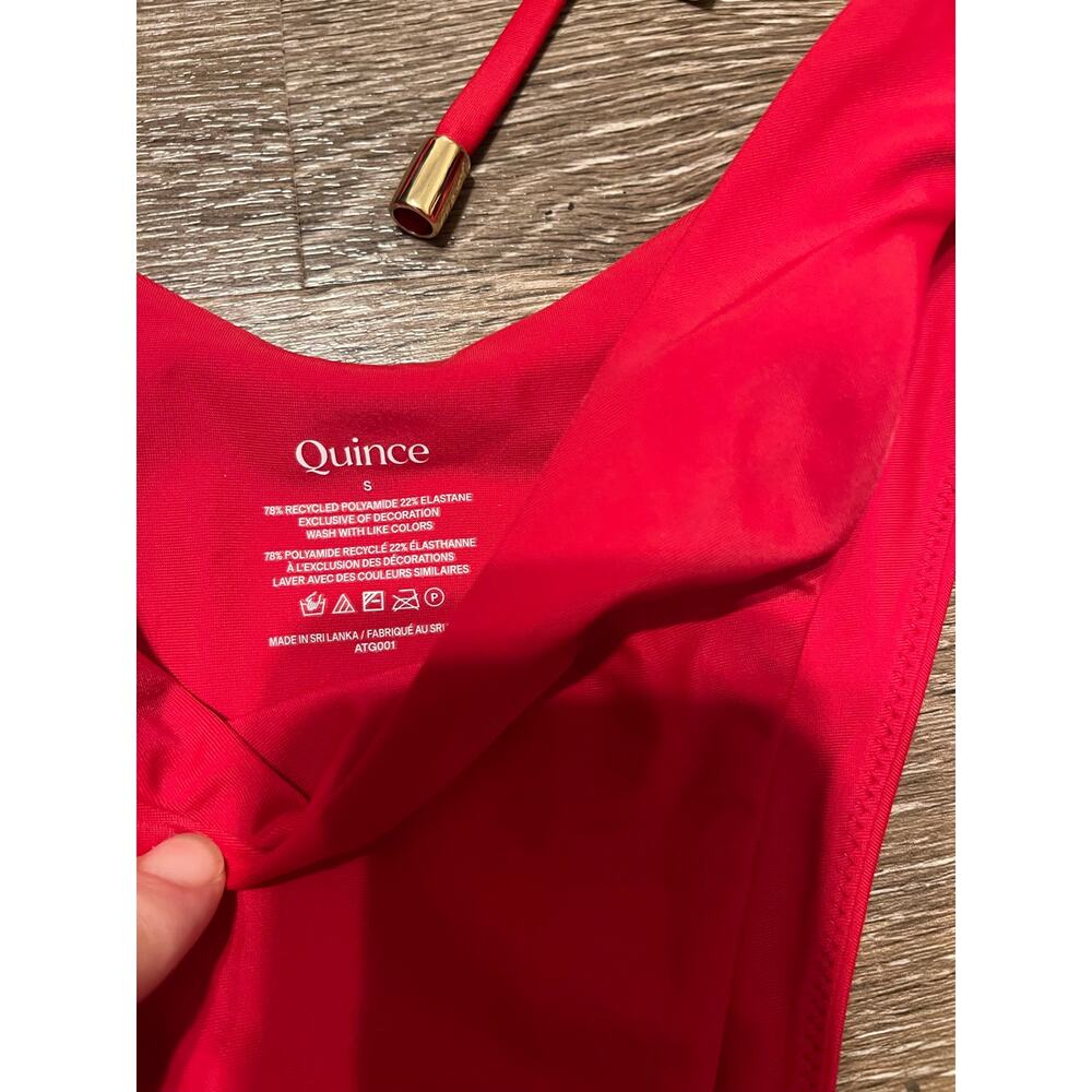 Quince Italian High Leg Bikini Bottom and Triangle Bikini Top Cherry Red Size S - Picture 4 of 6